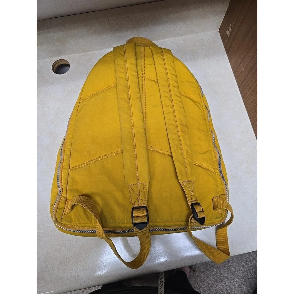 Kipling Seoul Large Laptop Backpack Yellow Gold Crinkle Nylon School Travel Bag